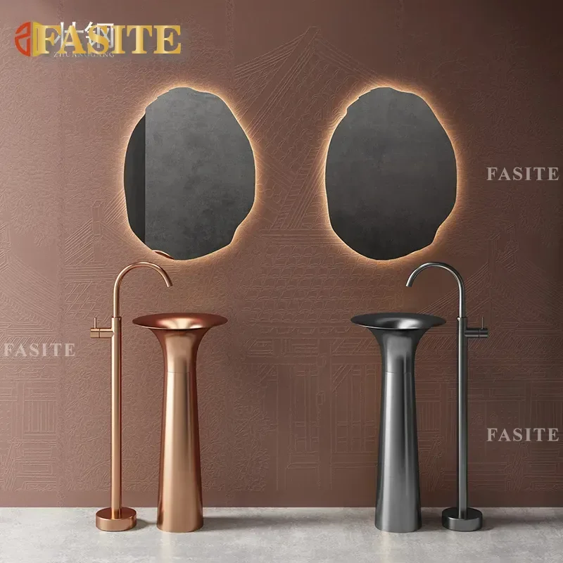 Stainless Steel Wash Basin Column Floor Standing Sink for Hotel Bathroom