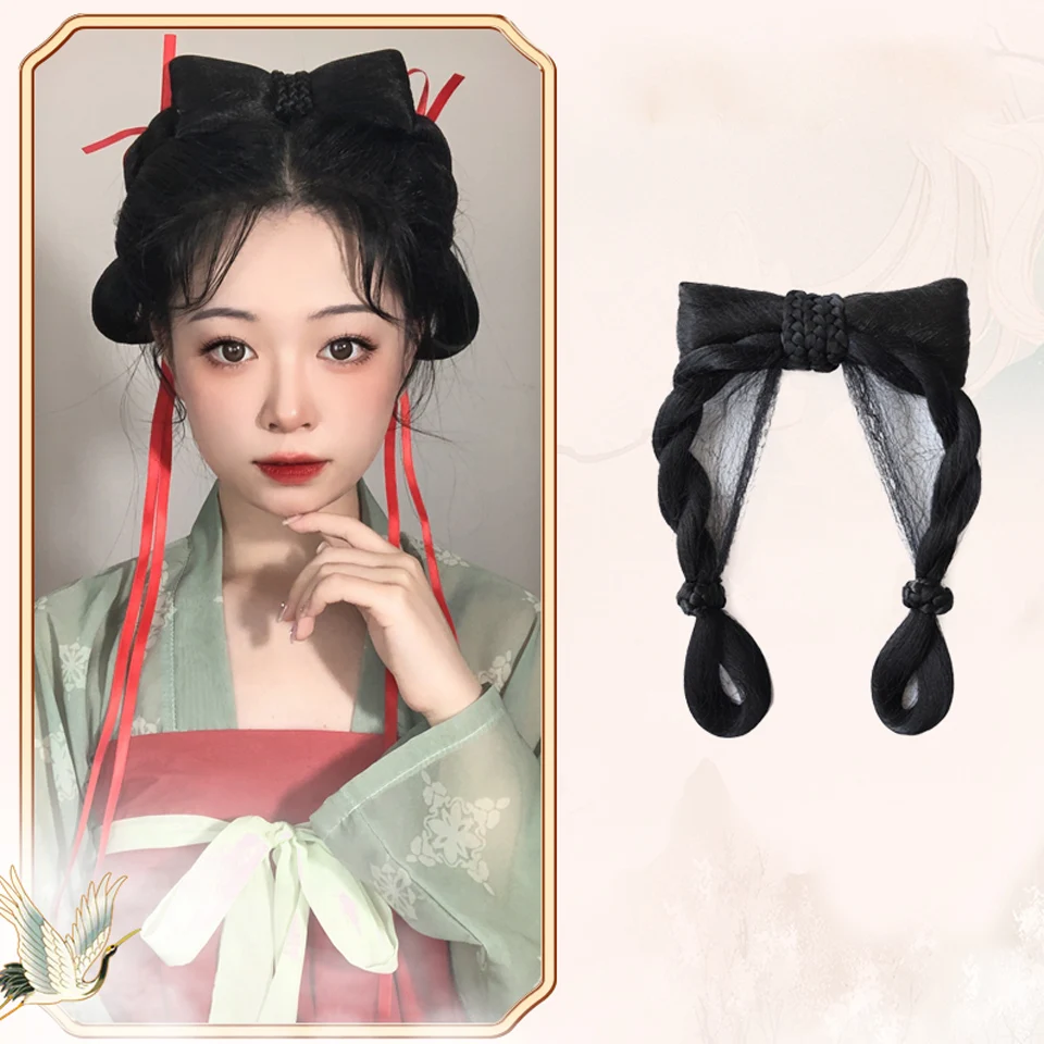 

Synthetic Chinese Traditional Hanfu Wig Hair Bun Retro Black Chignon Fake Ancient Chinese Hair Bun Princess Cosplay Wig