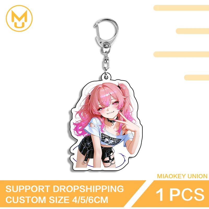 Goth Double Ponytails Girl Keychain Transparent Ahegao Y2K Pendant Keyrings Hot Selling Backpacks Screen Strap Accessories