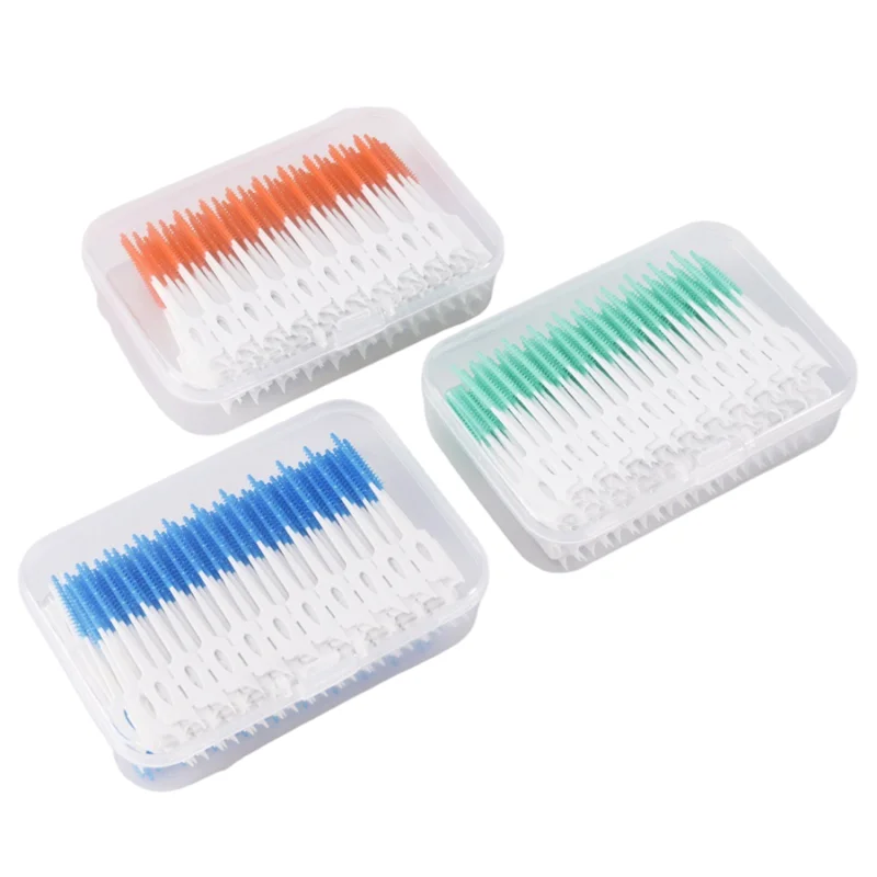 

100pcs Silicone Head Dental Floss Pick Oral Care Deep Clean Brush Between Toothpicks Soft Elastic Massage Ultra-fine Stick Brush