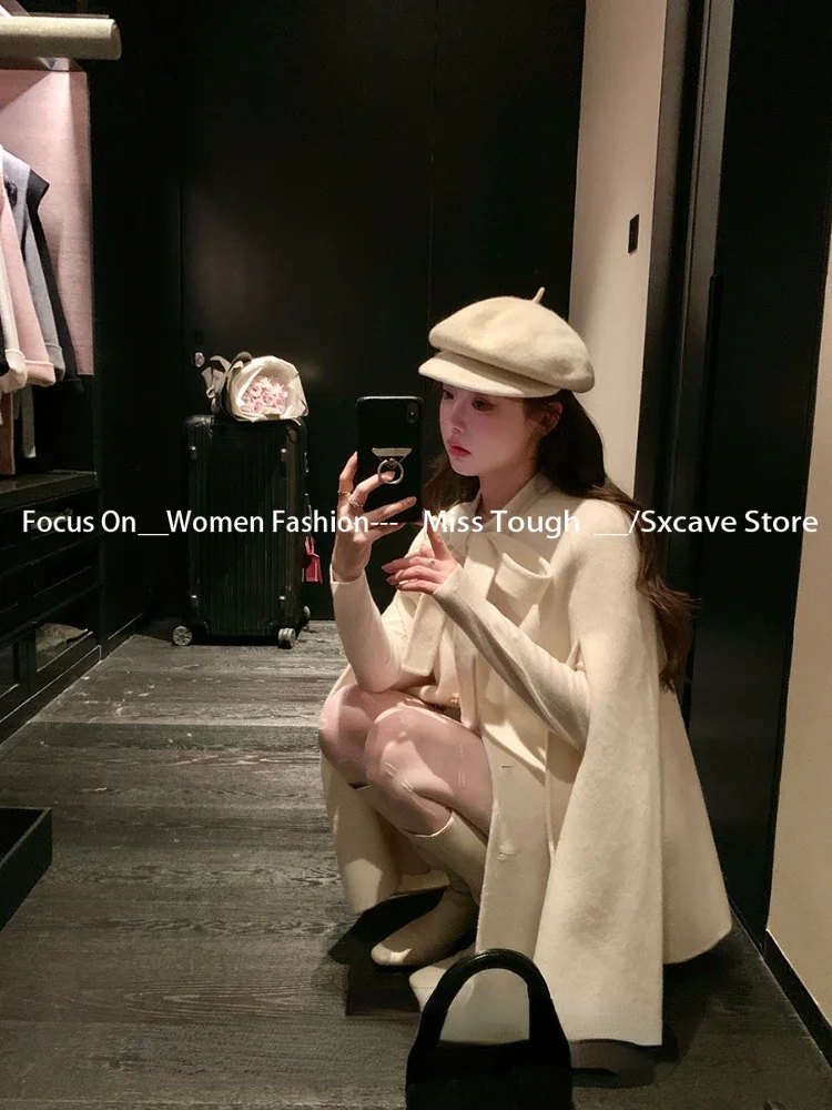 French Elegant Cloak Overcoat Women Korean Fashion Vintage Jacket Cape Coats Office Lady Evening Party Clothing Winter Chic