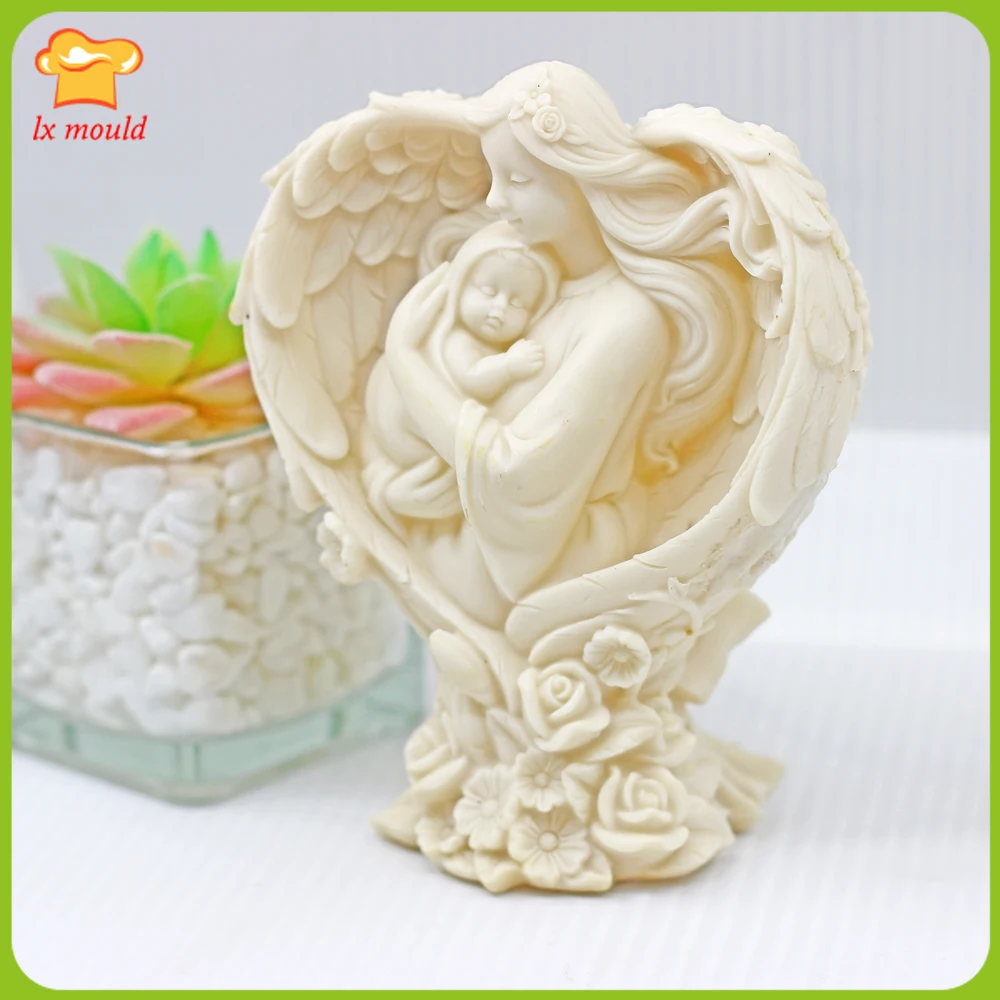 3D Angel Mother and Baby Molds Home Decoration Aromatherapy Plaster Resin Moulds Religious Candle Character Art Mold