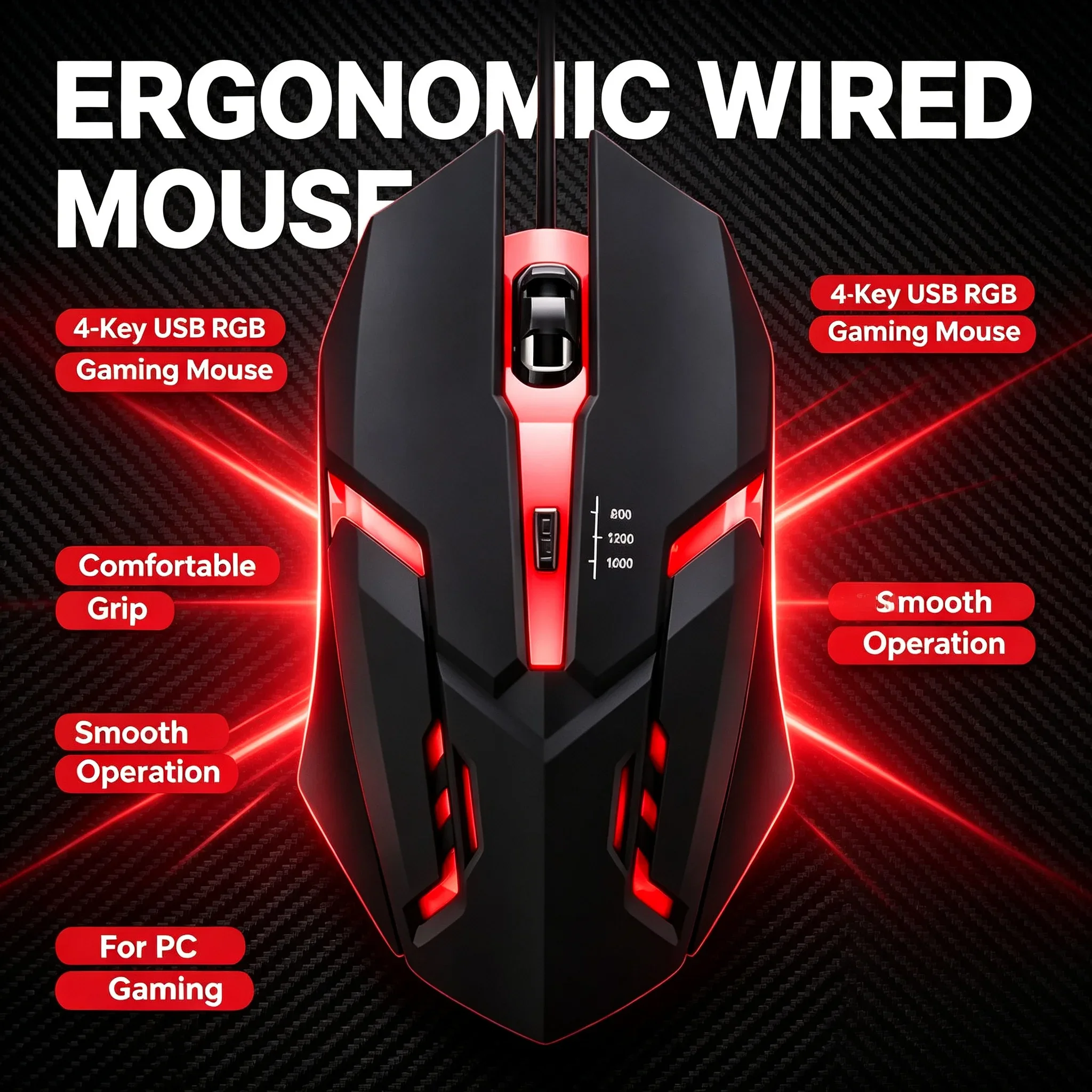 2026 Latest High-Quality Ergonomic Gaming Mouse for Desktop and Laptop Computers,4-Button USB RGB Backlit Mouse