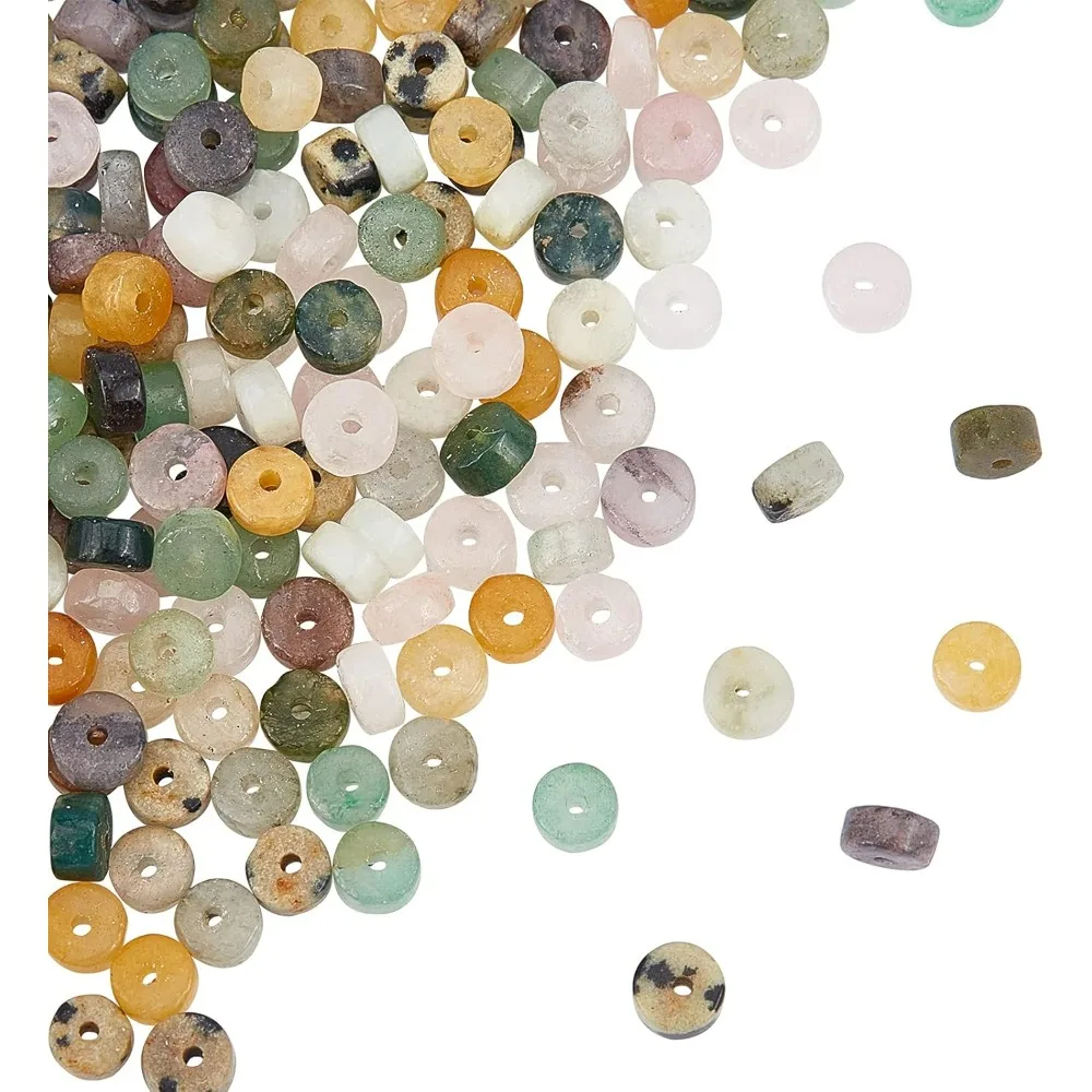 160 Pcs 8 Types Natural Heishi Stone Beads Disc Spacer Beads Flat Round Loose Stone Beads for Bracelet Earrings making kit