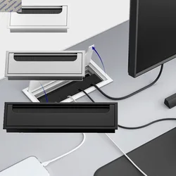 Aluminum Rectangular Table Cord Cable Hole Cover Wire Organizer Silver Black White