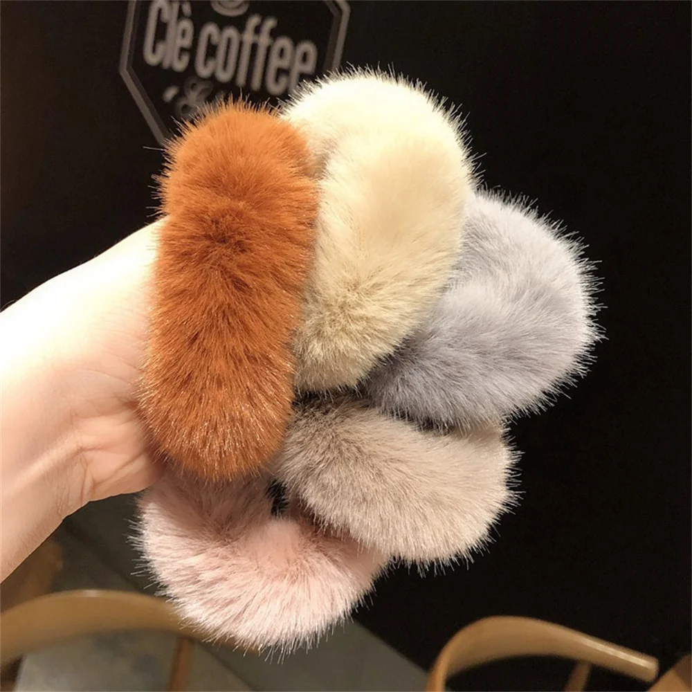 Solid Color Hair Band No Injury Soft Fabric Warm Candy Color Girl Hair Accessories Plush Large Intestine Hair Ring Imitation Fur