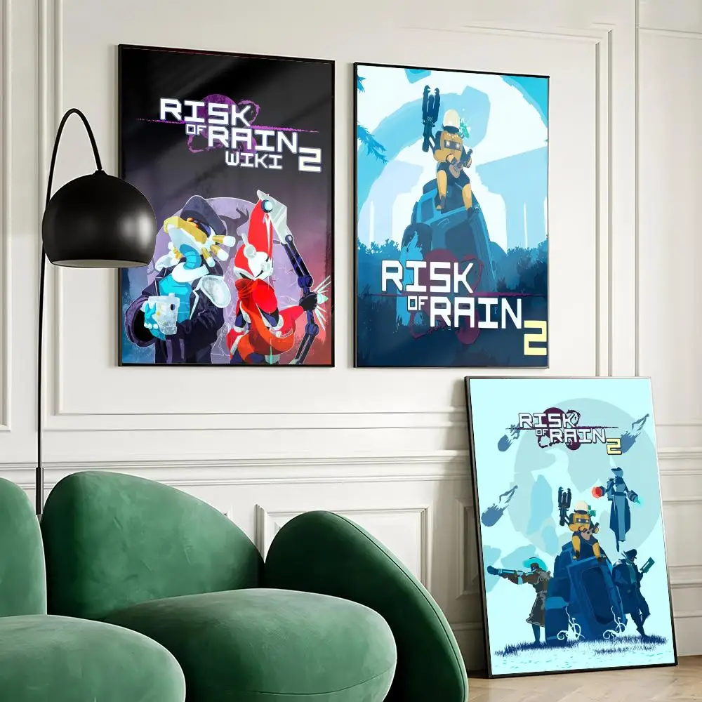 R-Risk of Rain 2 Game Poster Waterproof Wall Art Sticker for Home Bar Decoration, Self-Adhesive Room Wall Decor Mural