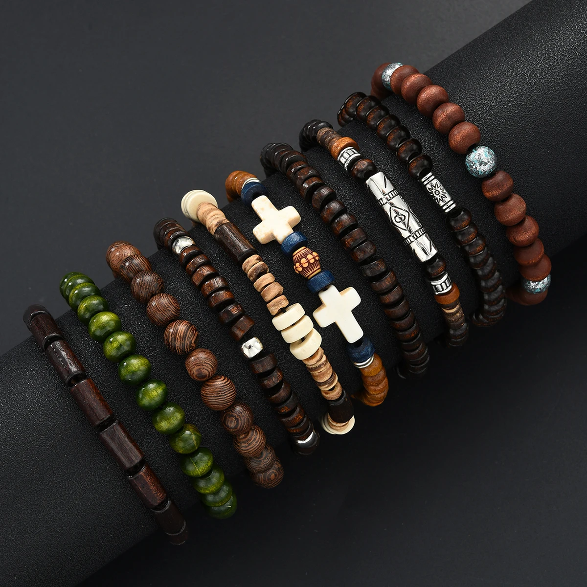 10 قطع خمر الأزياء مضفر مطرز أساور مجموعة للرجال النساء الرجعية الصليب متعدد الطبقات مطرز سلسلة مجوهرات اكسسوارات هدايا #1