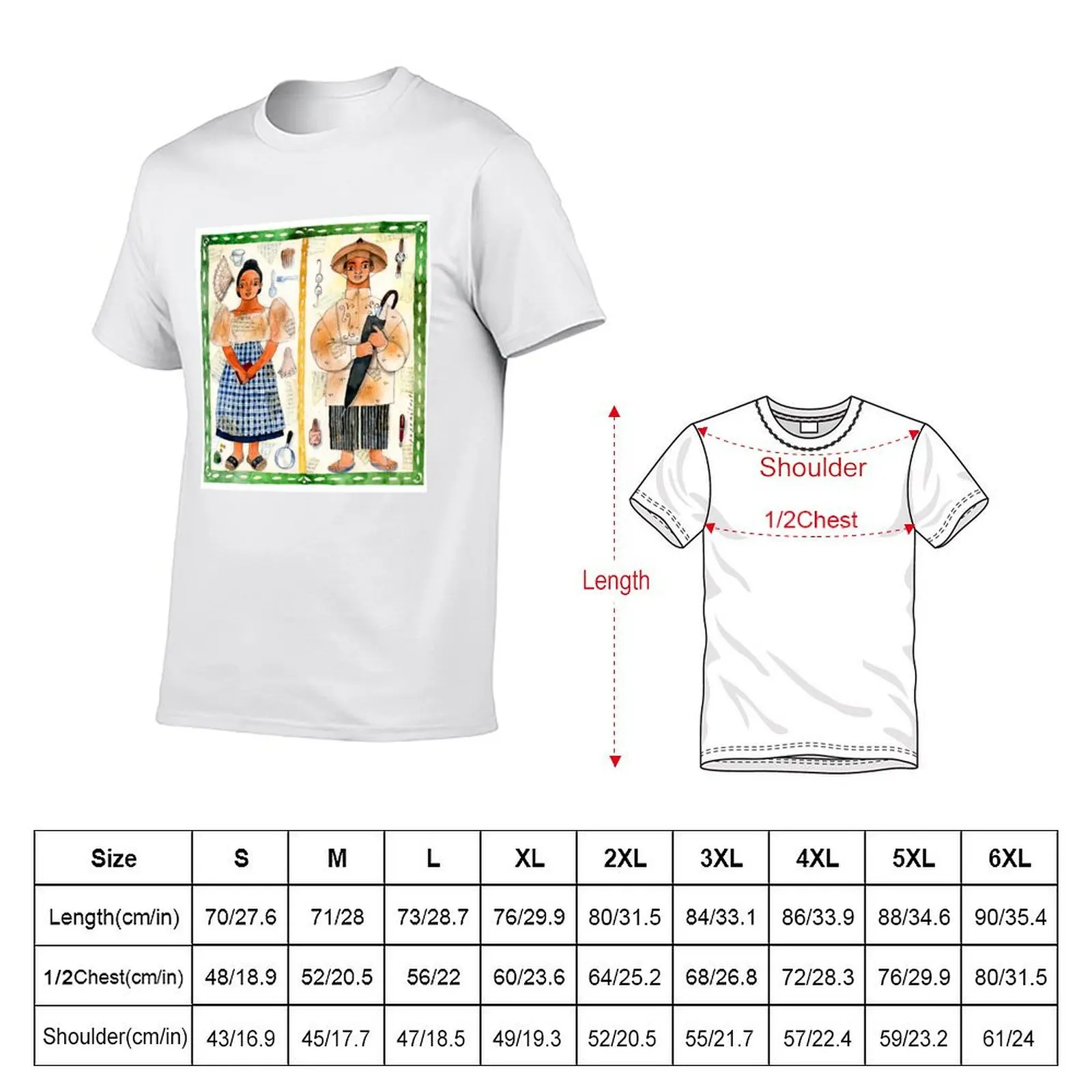Filipino and Filipina illustrated by Robert Alejandro T-Shirt Casual Fashion Print Tee Top