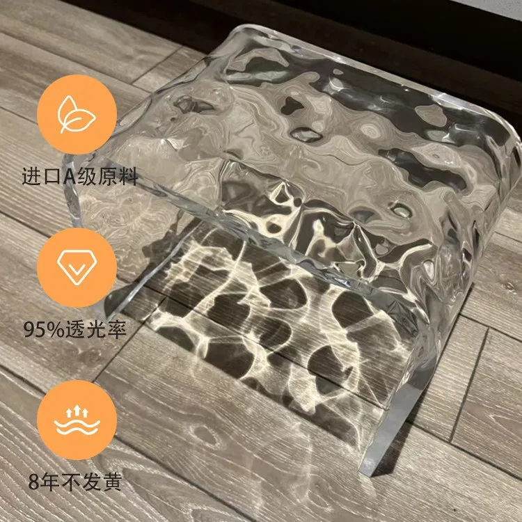 Water Ripple Acrylic Vanity Stool Solid Transparent Bathroom Shower Seat for Dressing Table Entryway