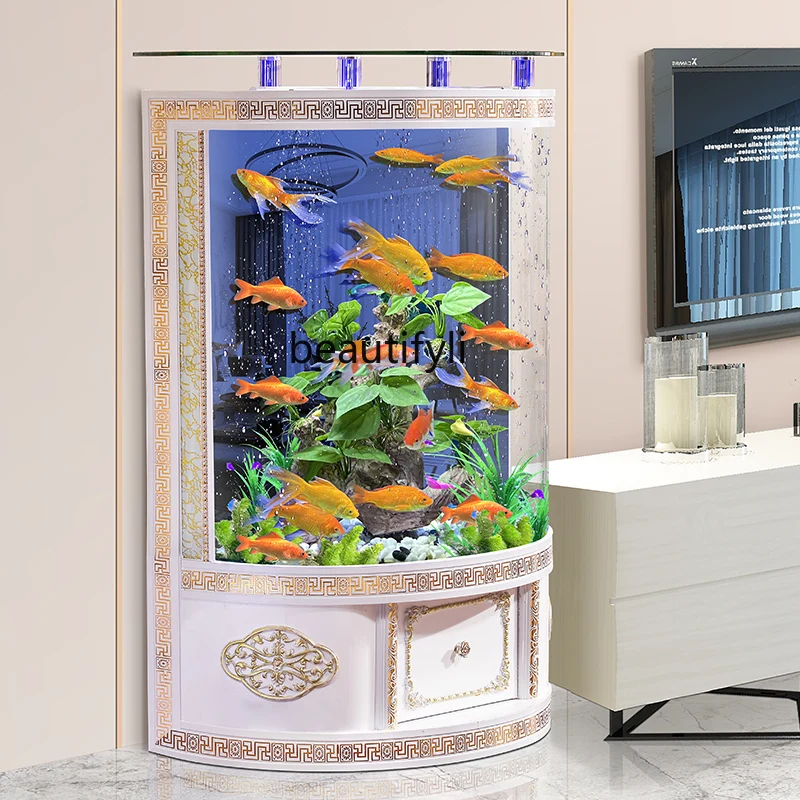 Living Room Small Change Water Floor Semicircle Glass Ecological Aquarium Cylindrical Fish Globe