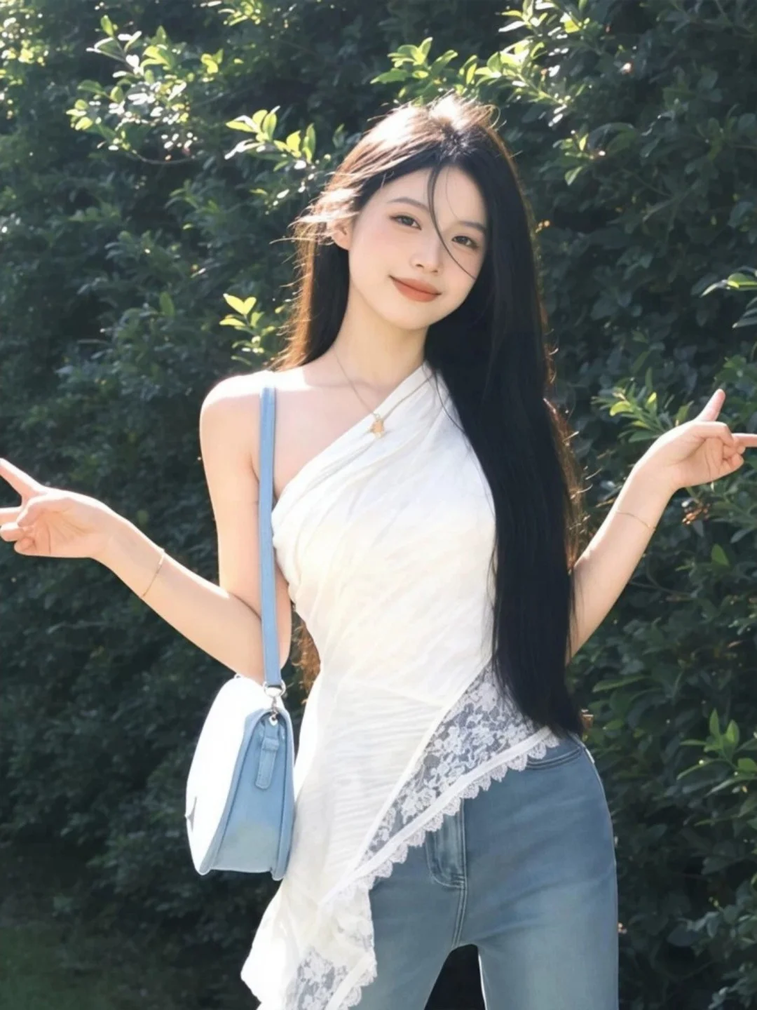 Korean Chic Irregular Sleeveless White Lace Small Strap Vest Women Summer Design Sensation Oblique Collar Outerwear Top