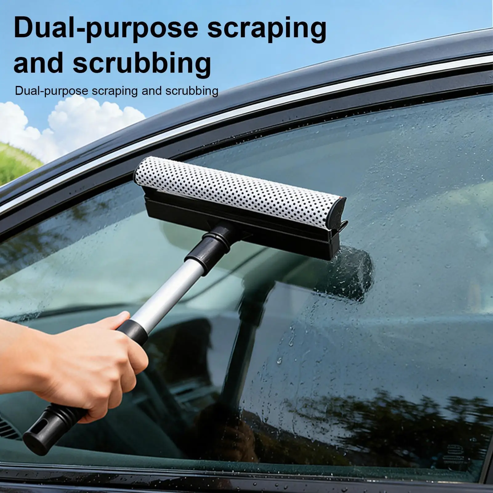 1pc Squeegee Window Cleaner 2 in 1 Retractable Pole Glass defrosting and defogging retractable window cleaning brush