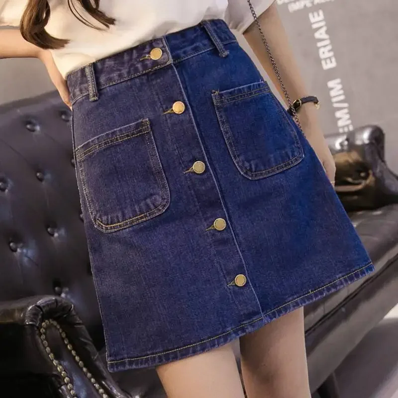 High Waist Jeans Skirts For Women Blue Short Retro Woman Denim Skirt Y2k Vintage Premium Korean Style Casual Chic And Elegant