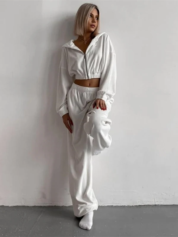 Casual Hoodie Top Pants Set Women's Long Sve Zipper High Waist Sports Leisure Faion Autumn Spring Summer Outfit