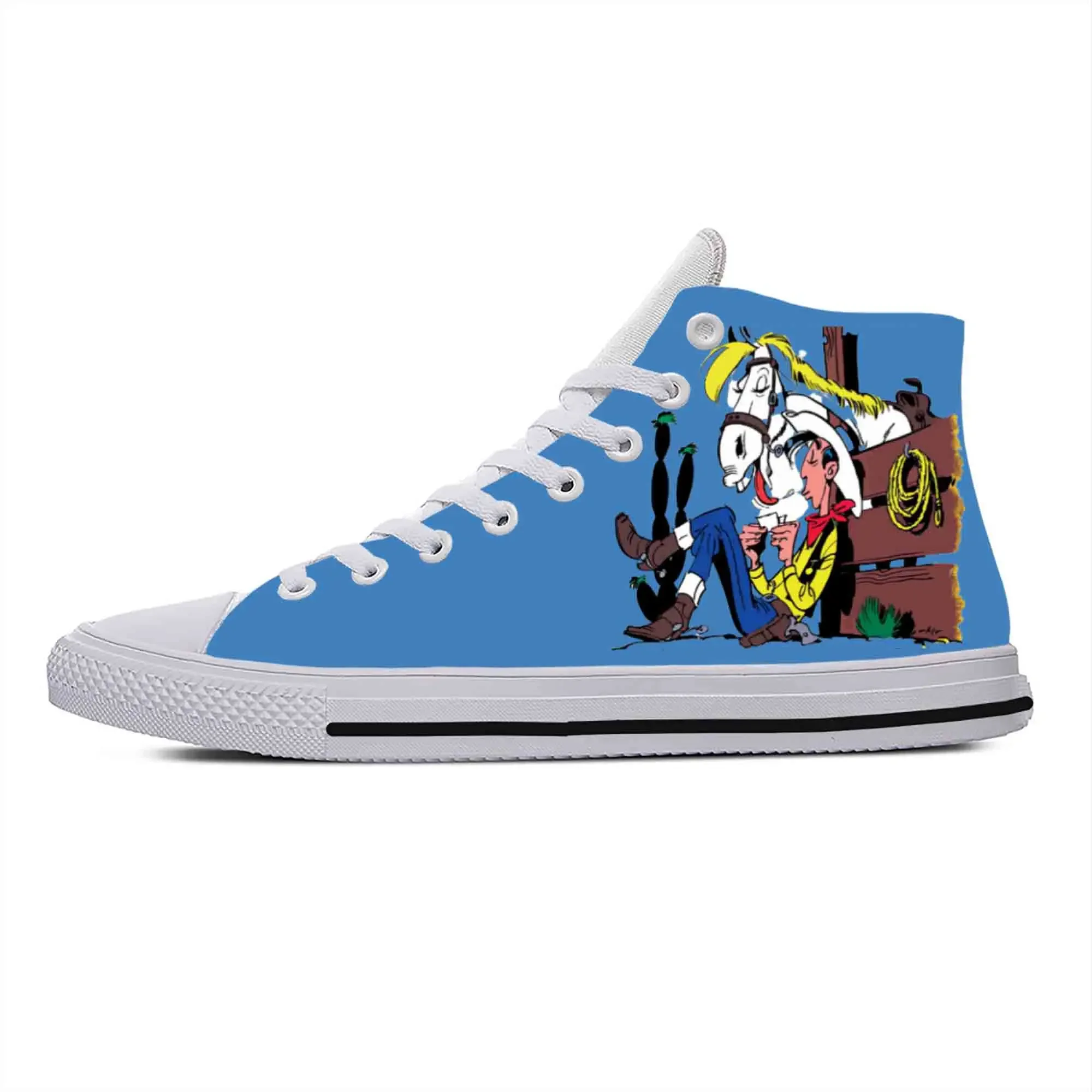 Lucky Luke Anime Cartoon Manga Comic Cowboy Funny Casual Cloth Shoes High Top Lightweight Breathable 3D Print Men Women Sneakers