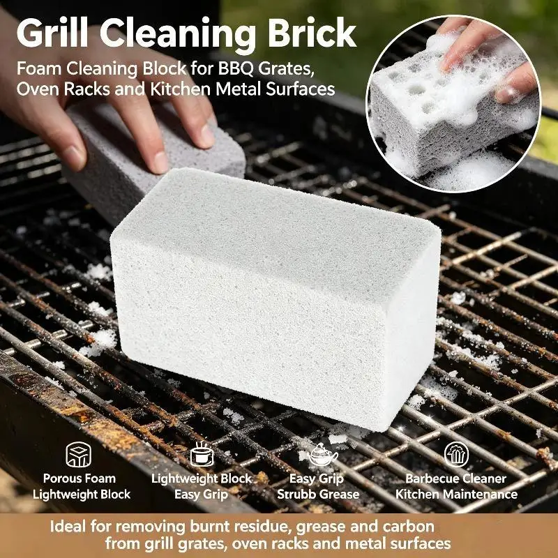 1/4Pcs Outdoor Kitchen Barbecue Cleaning Tool BBQ Grill Cleaning Brush With Pumice Brick Block For Grill Rack