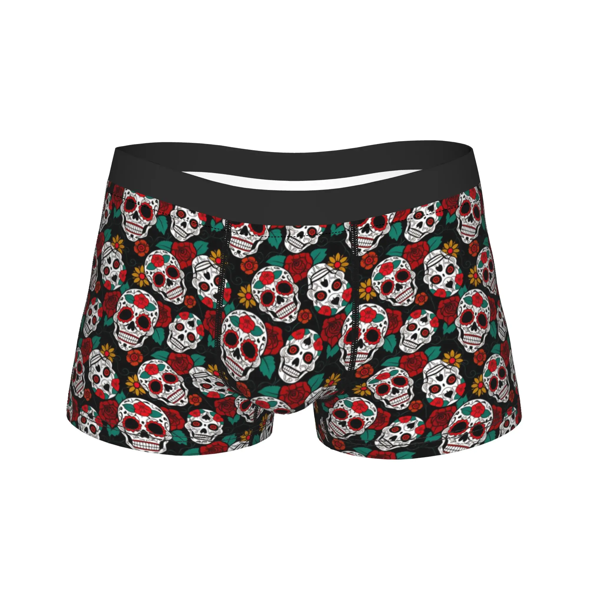 

Skull and Rose Underwear Classic Underpants Custom Boxer Brief For Males Pouch Large Size Boxershorts