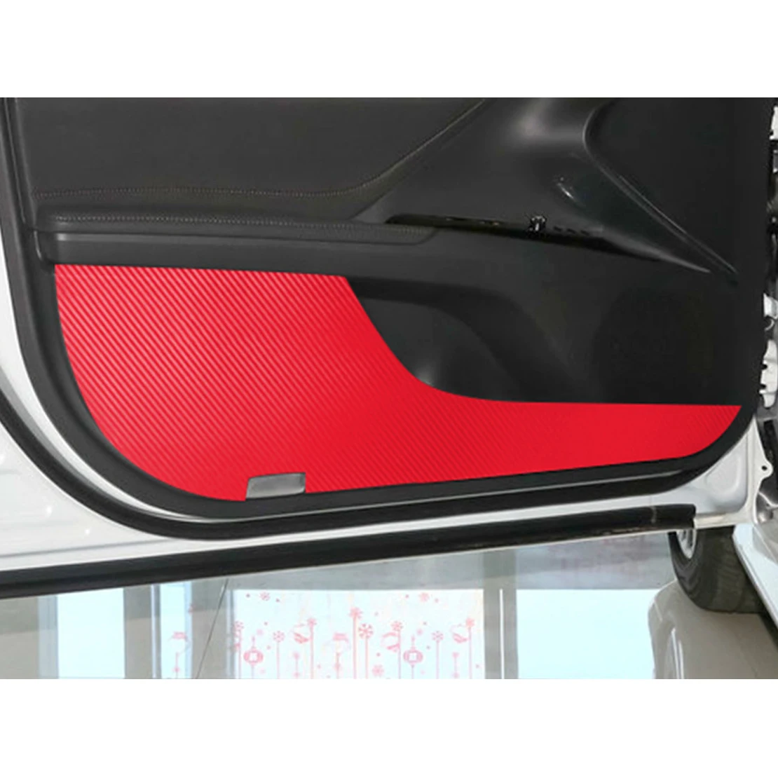 4Pcs/set Red Carbon Fiber Grain Car Inner Door Panel Anti-Kick Covers Trims Stickers Fit For Toyota Camry 2018 2019 2020 2021