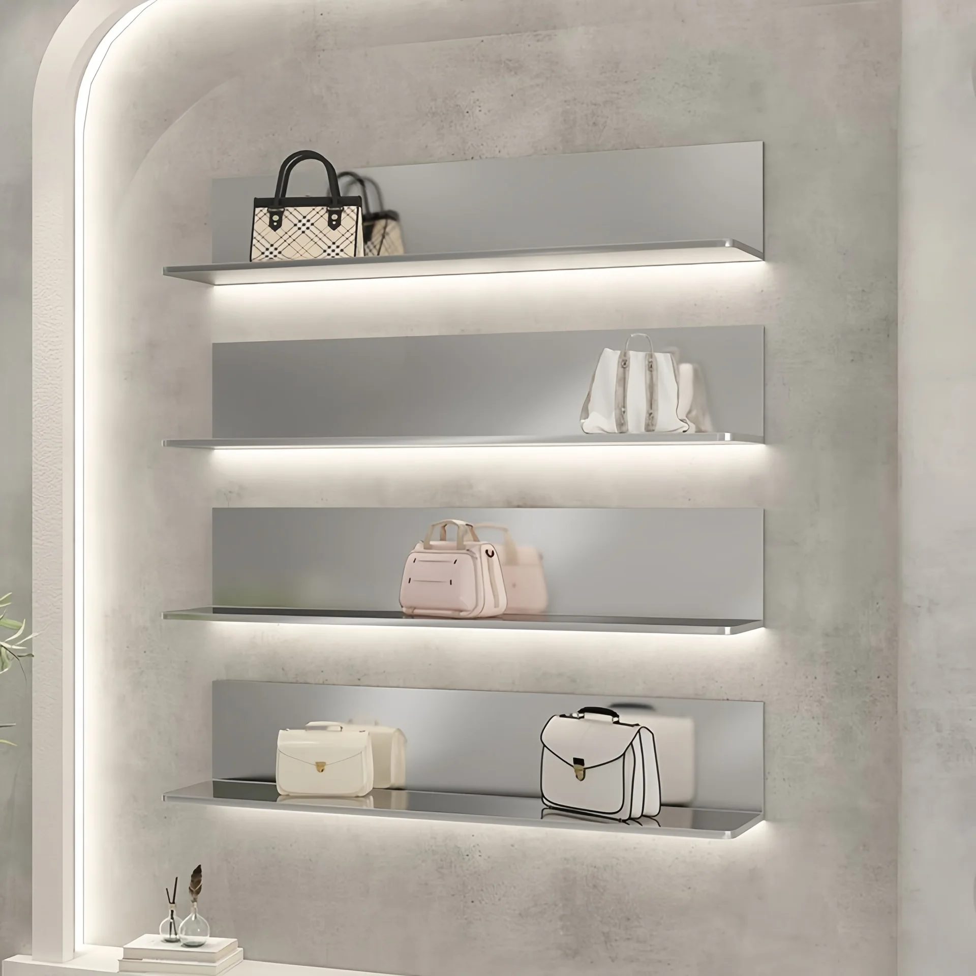 Stainless steel multi-layer display props shelf clothing store bag jewelry shelf shoe store shoe rack wall hanging type