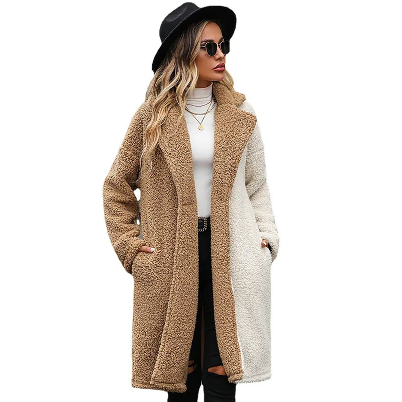 Inverno quente moda feminina outono/inverno casaco feminino manga longa contraste estilo terno colarinho bolha veludo casaco casual