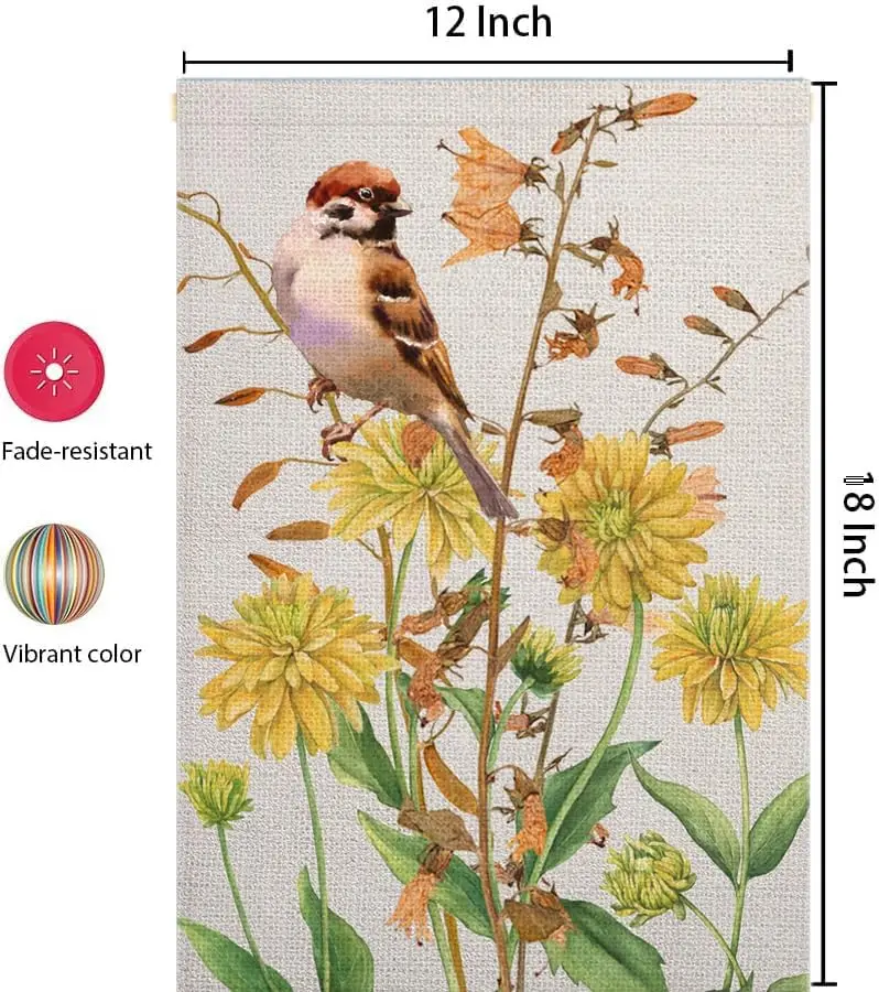 Asminifor Leaves Birds Summer Fall Flowers Robin Birds Autumn Harvest Garden Yard Flag 12
