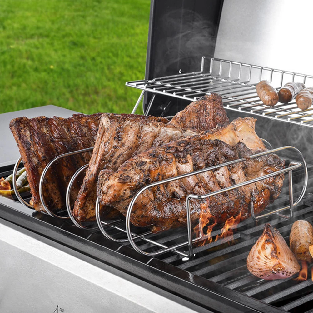 

Portable BBQ Rack Stainless Steel Non stick Barbecue Rib Shelf Steak Steak Grilling Rack Grilling Camping Picnic Tool