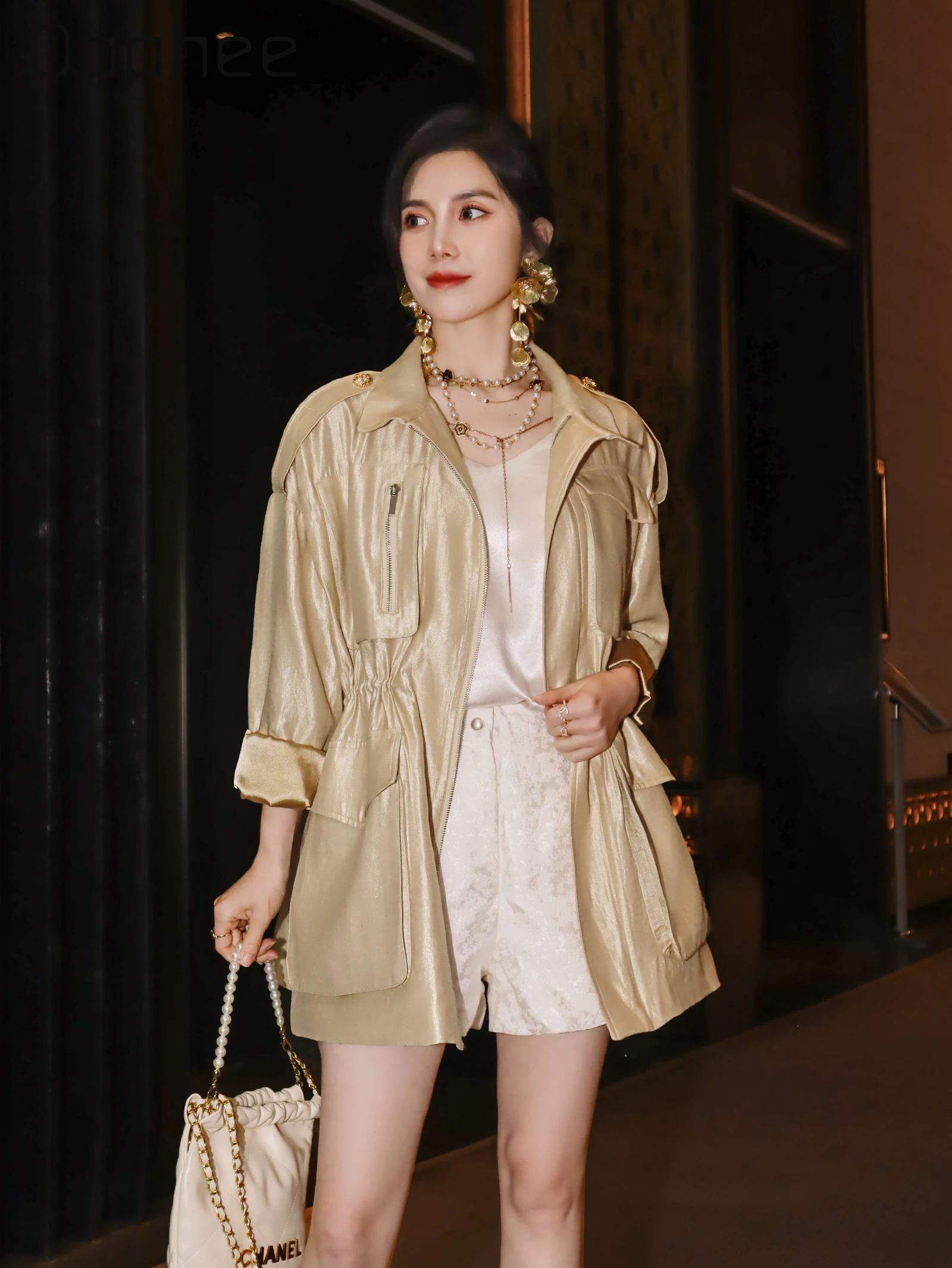 Silhouette High-end French Fashion Elegant Socialite Trench Coat Autumn Loose Retro Trendy Slim Short Trench Jackets for Women