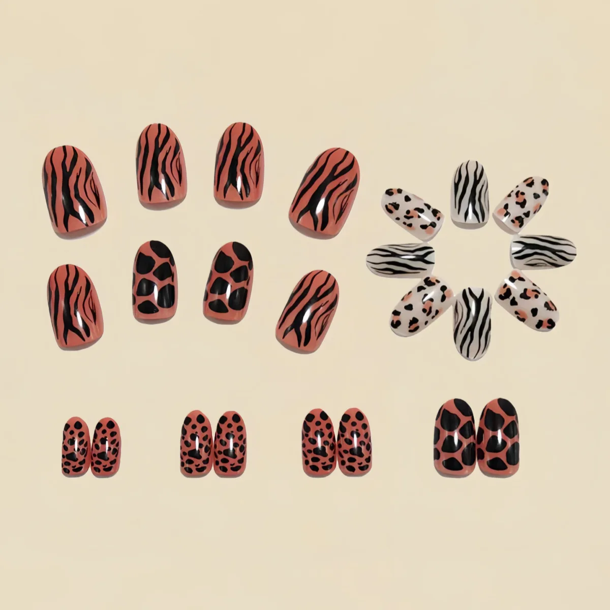 Short Medium long fake nails for women girls brown blue green black leopard printing Square ballet tips press on false nails set