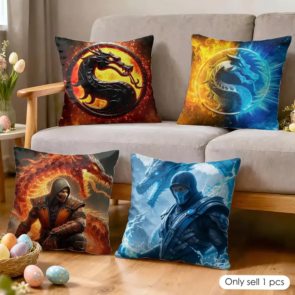 M-Mortal K-Kombat Game Cushion Cover Silky Short Plush Invisible Zipper Dustproof Sofa Pillow Case for Home Decor