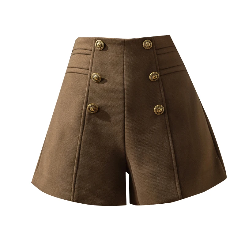 New Fashion Zweireiher Woll shorts mit hoher Taille Frauen Herbst Winter A-Linie Woll shorts Damen Freizeit stiefel Shorts