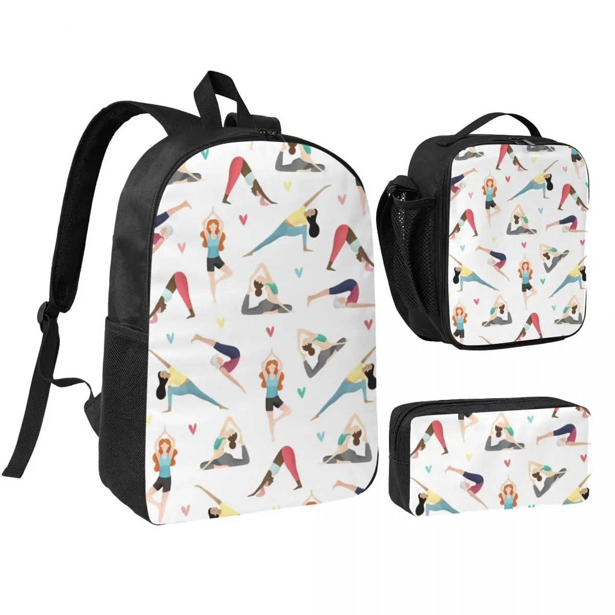 Yoga And Pilates Enthusiasts Backpack Boys Girls BookBag School Bag Shoulder Bags 3ps Insulated Lunch Bag Pencil Case