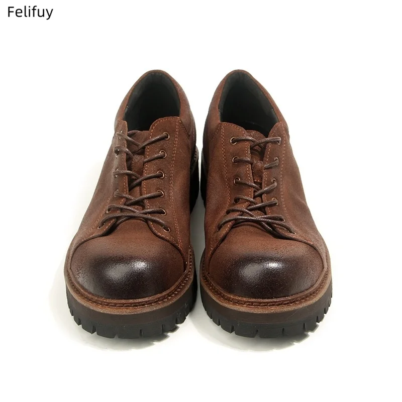 Retro Cowhide Mens Casual Business Shoes Platform Genuine Leather Autumn Oil Wax Matte Big Head Social Formal Shoes Man Size 44