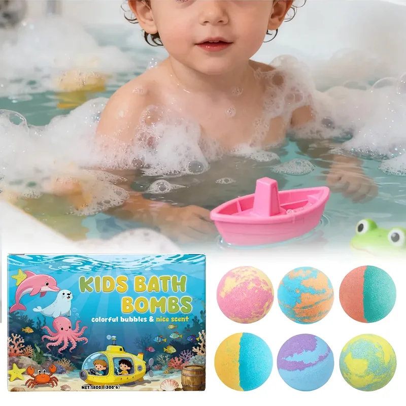 

Bath Bombs for Kids Bath Gift Set 6Pack/1Box Kids Bath Bombs Gift Set, Natural Organic Kids Bubble Bath Fizzy for Girls Boy