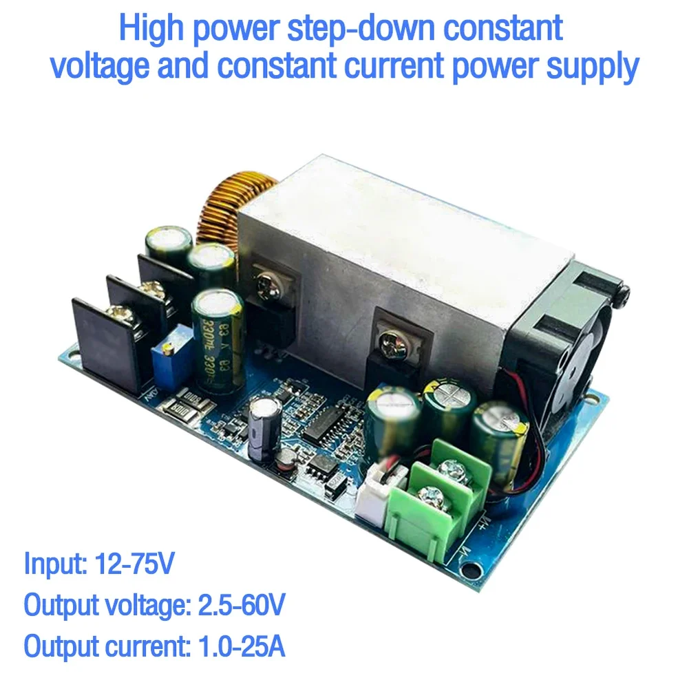 DC12-75V 25A Adjustable Voltage Reduction Power Supply Module Constant Current Voltage Module 600W High Power Step-down Module