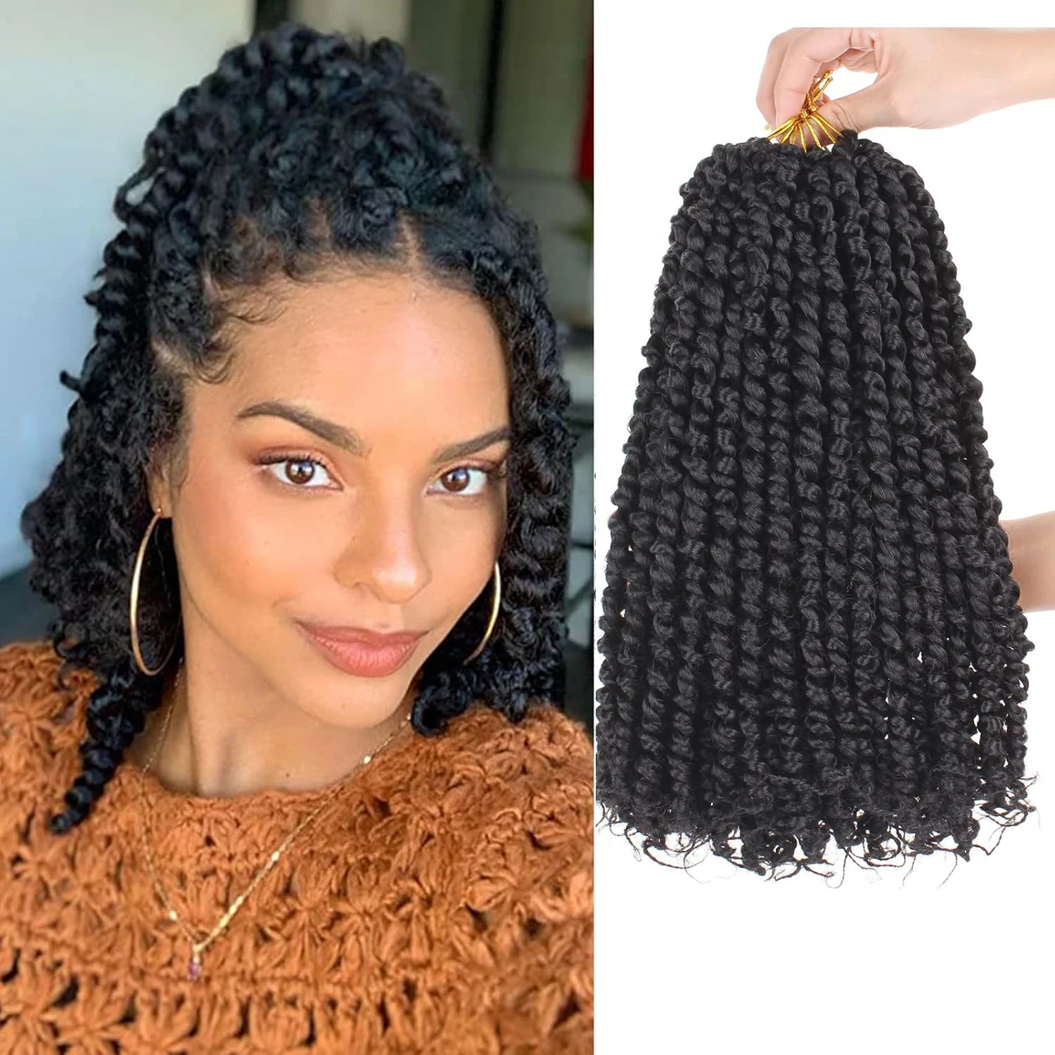 Rambut Passion Twist untuk Wanita Hitam Alami, Kepang Crochet Gelombang Air Pre-Twisted, Rambut Sintetis Keriting Pre-Looped