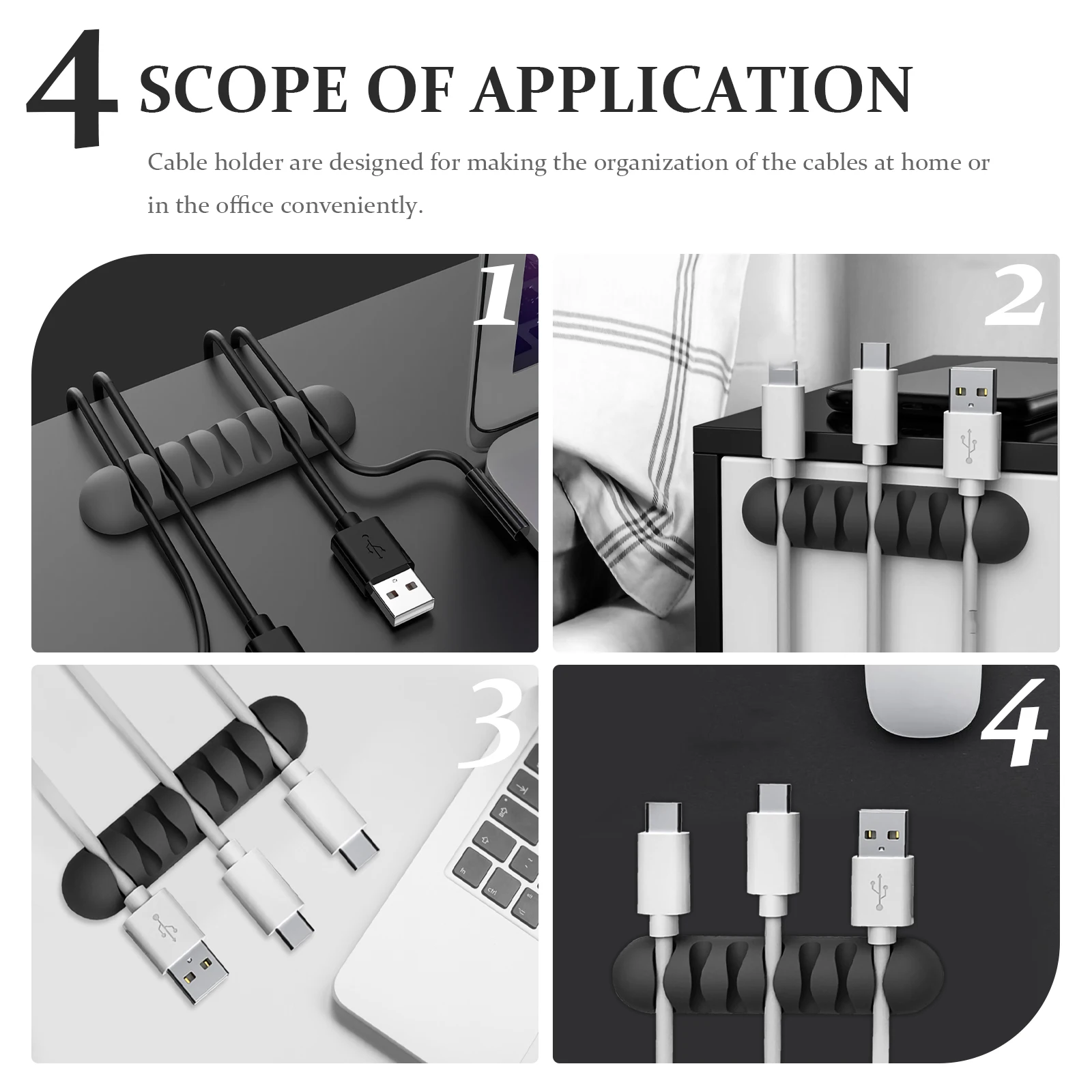 

4pcs ganizer Wire Fixer Holder Practical Management Cord Keeper White Cord Management ganizer Desk Storage Solution