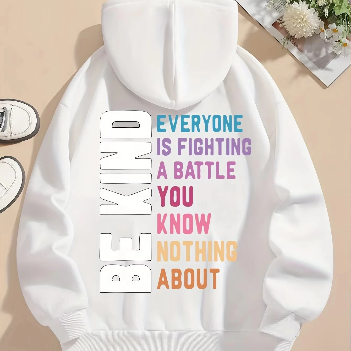 Women's Casual Hoodie Sweatshirt Purple Letter Print Round Neck Long Sleeved Autumn and Winter Warm Regular Version