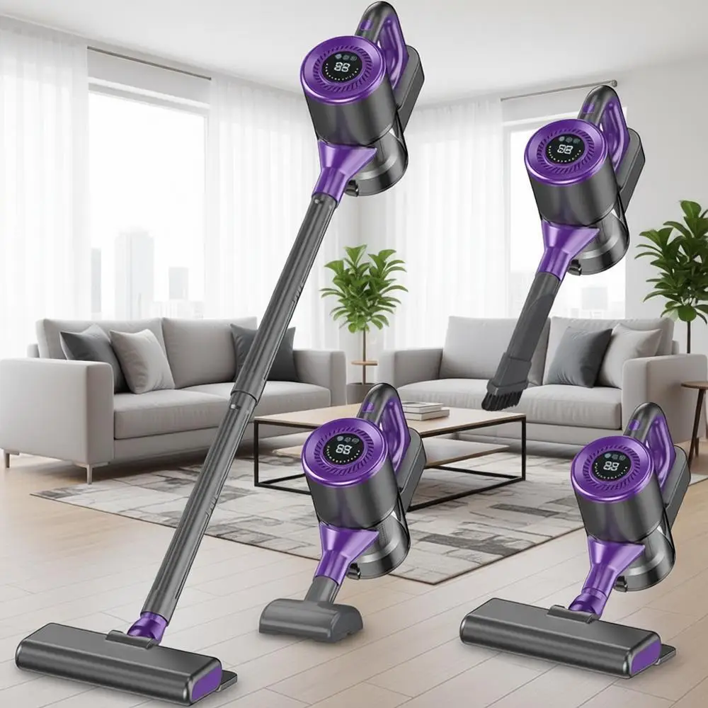 

Powerful Suction Vacuum Cleaners, Rechargeable Stick Vacuum with LED Light and 3-Speed Suction, Lightweight Handheld Vacuum for