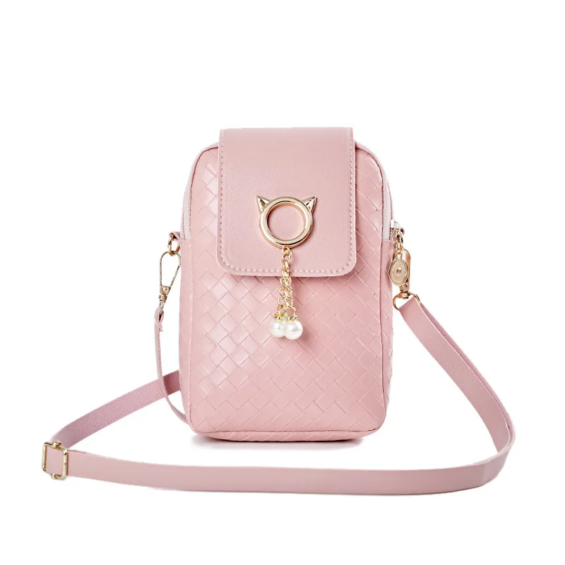 2024 outono/inverno edição coreana nova bolsa de telefone de malha pérola bolsa feminina ombro único crossbody saco