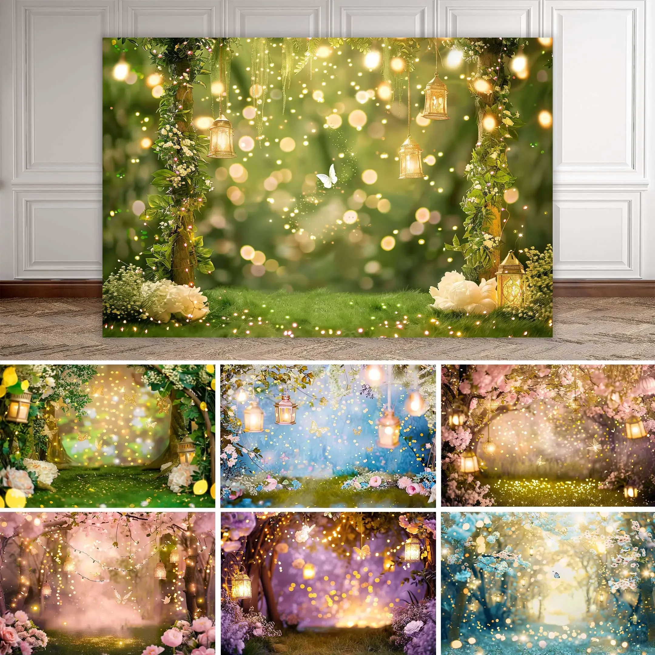 NeoBack Enchanted Forest Backdrop Fairy Tale Magic Tree Flower Girl Birthday Party Photography Wonderland Wedding Background