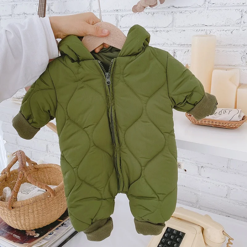 Newborn jumpsuit thickened cotton no-clean romper boys and girls cartoon bear ears jumpsuit warm jumpsuit winter