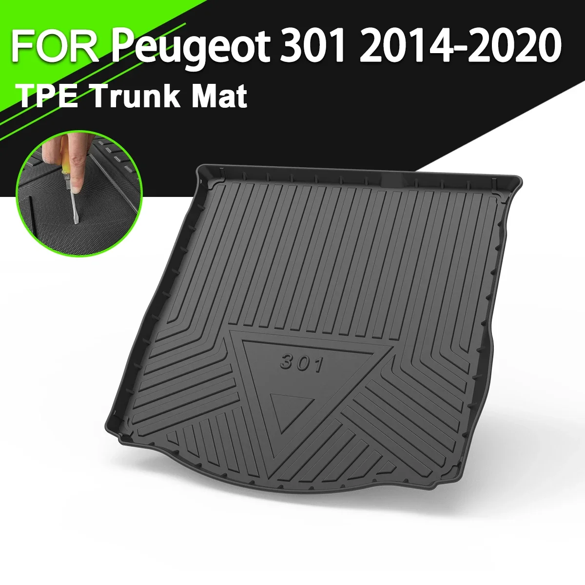 Trunk Mat  TPE FOR Peugeot 301 2014-2020 Car Waterproof Non-Slip Rubber Cargo Liner Accessories