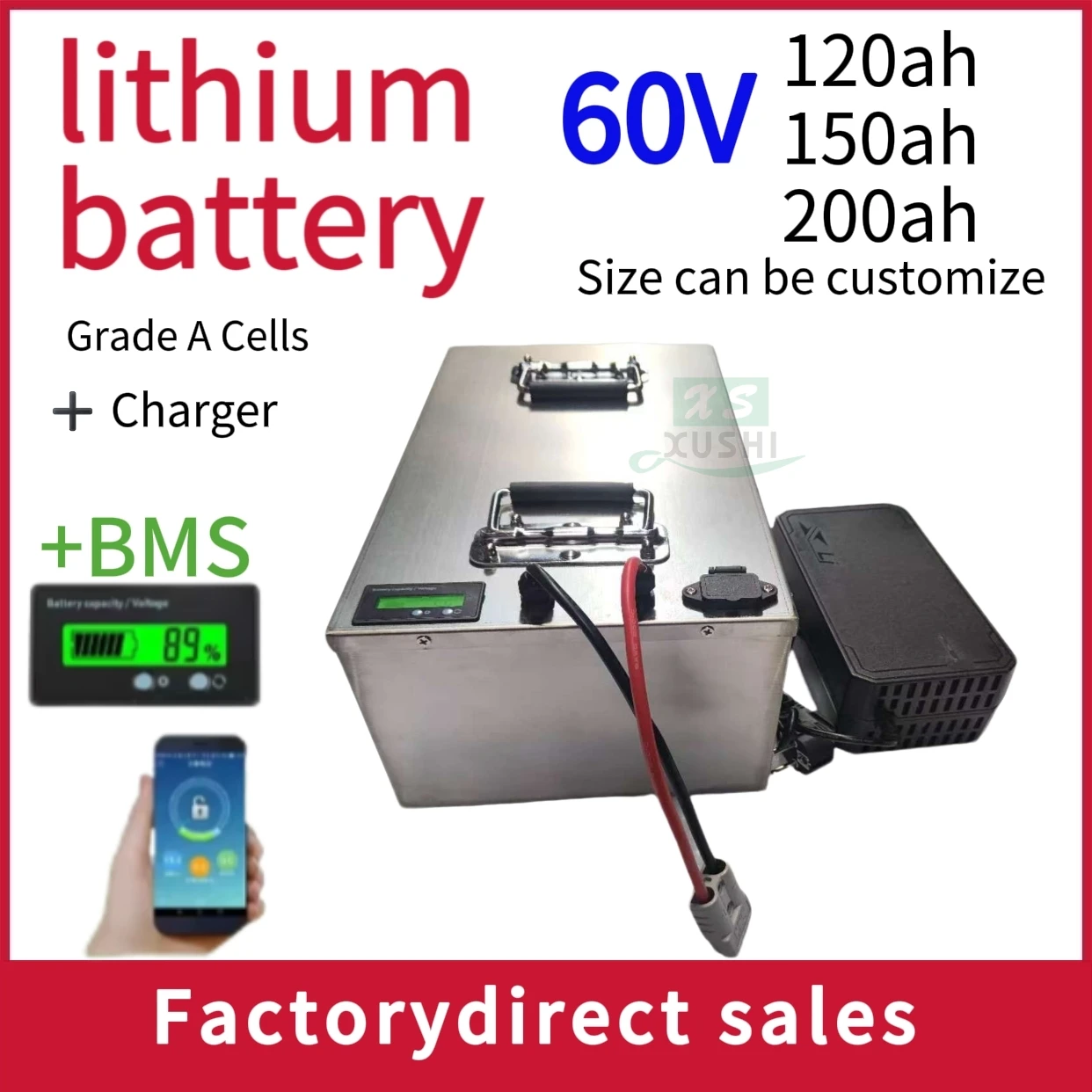 

waterproof lithium battery 60V 150AH li ion battery With BMS for 6000W scooter AGV demo Go Cart bike +10A charger