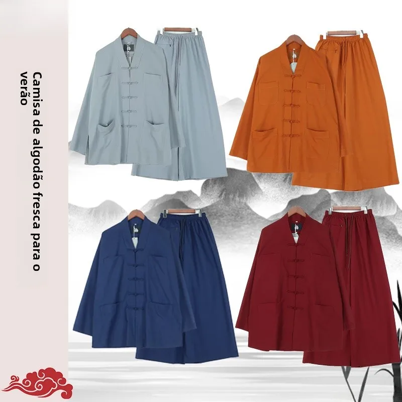 ensemble-de-tenue-monastique-en-coton-respirant-absorbant-la-transpiration-petite-chemise-d'ete-pour-hommes-et-femmes-vetements-de-moine-tenue-ethnique-decontractee