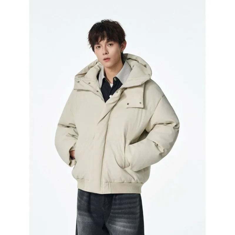 Mens Jacket Harajuku Autumn Winter Thick Hooded Cotton Puffer Coat Vintage Couples Warm Casual Bread Style Outerwear Fashion New