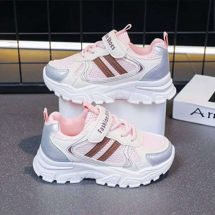 

Кроссовки для девочек, осенняя дышащая детская обувь, осень 2024, новая обувь для мальчиков с двойной сеткой для девочек, обувь для папы на мягкой подошве