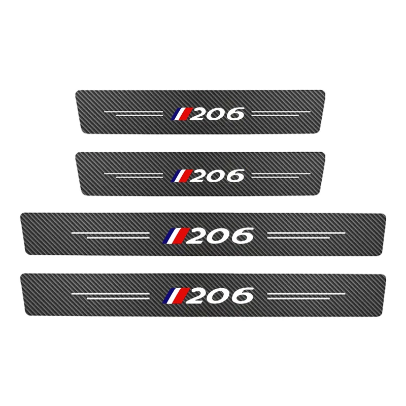 4pcs Car Door Sill Carbon Sticker For Peugeot 206 207 208 306 307 308 406 408 2008 5008  Carbon Guard Strips