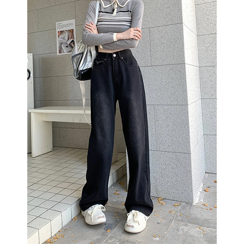 

2024 Spring Autumn Women Vintage Straight Denim Trousers Fashion Female Loose Casual Jeans Ladies Long Wide Leg Pants S687