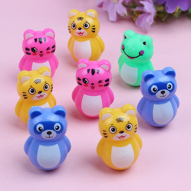 5PCS Cartoon Tumbler Piggy Tiger Animal Cute Plastic Children's Educational Toy Mini Tumbler Leisure Nostalgic Small Toy